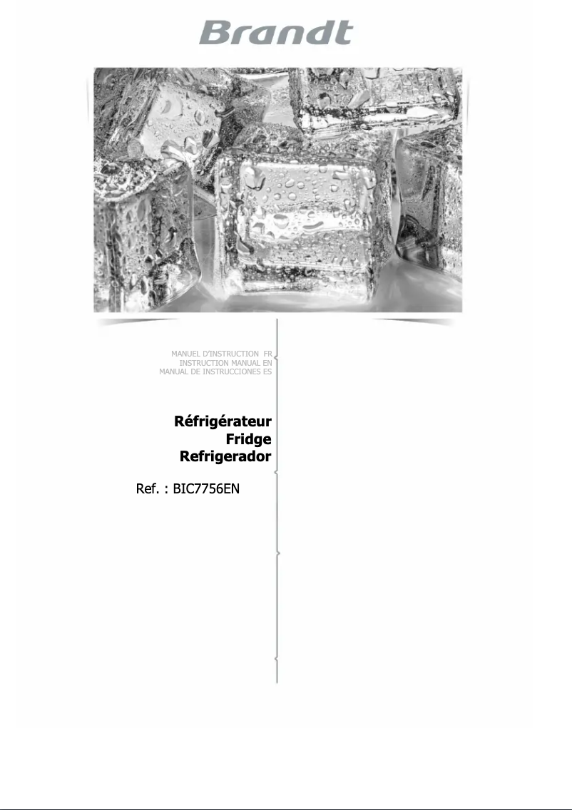 Página 1 del manual Manual de usuario Brandt BIC7756EN