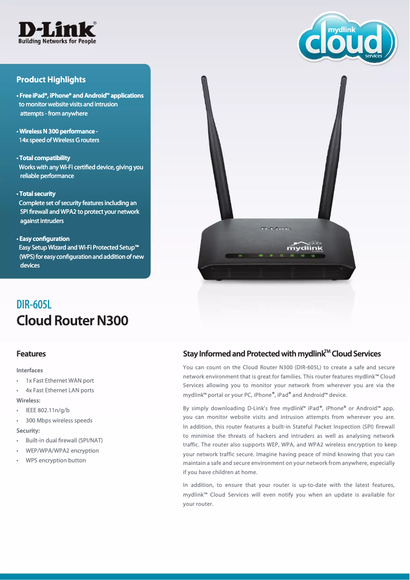 Imagen de la primera página del manual del dispositivo DIR-605L