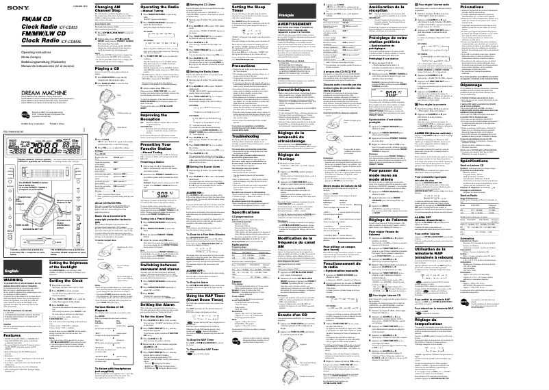 Imagen de la primera página del manual del dispositivo ICF-CD855L