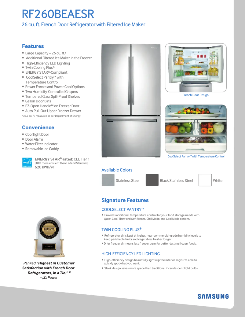 Imagen de la primera página del manual del dispositivo RF260BEAE