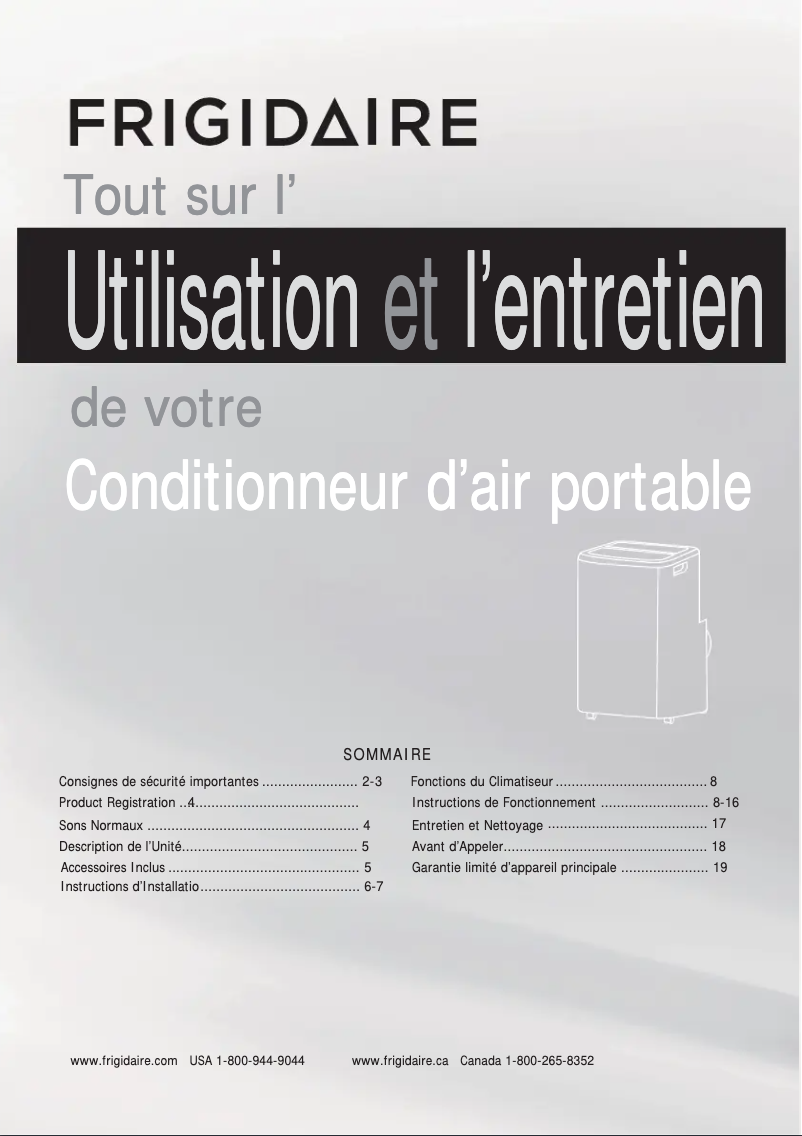 Página 1 del manual Manual de usuario Frigidaire FFPA1022U1