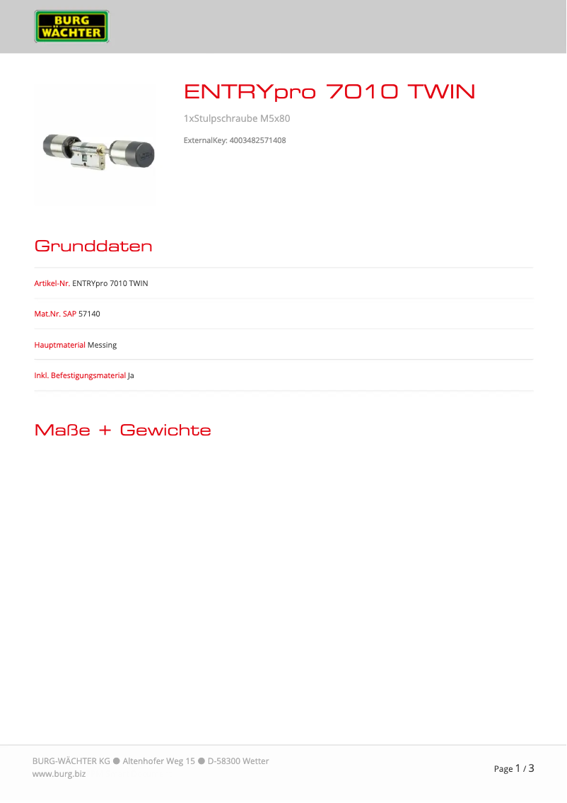 Imagen de la primera página del manual del dispositivo ENTRYpro 7010 TWIN