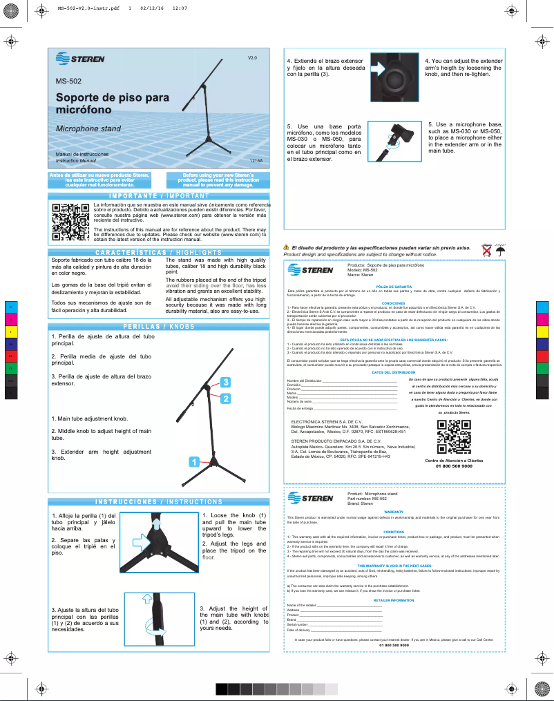 Imagen de la primera página del manual del dispositivo MS-502