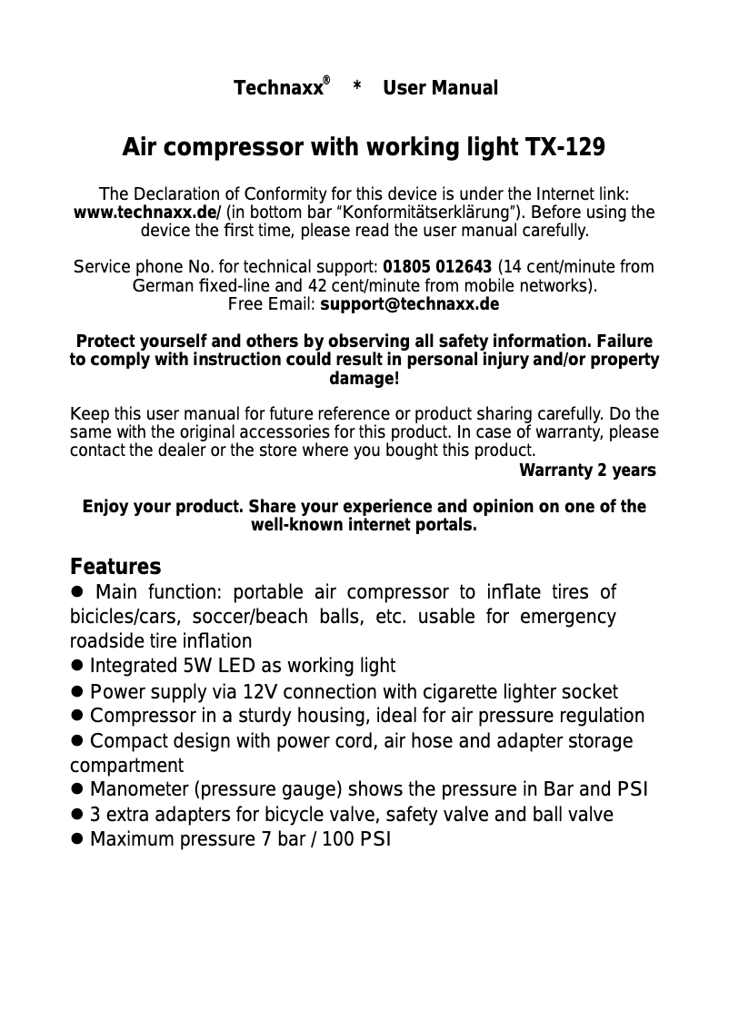 Imagen de la primera página del manual del dispositivo TX-129