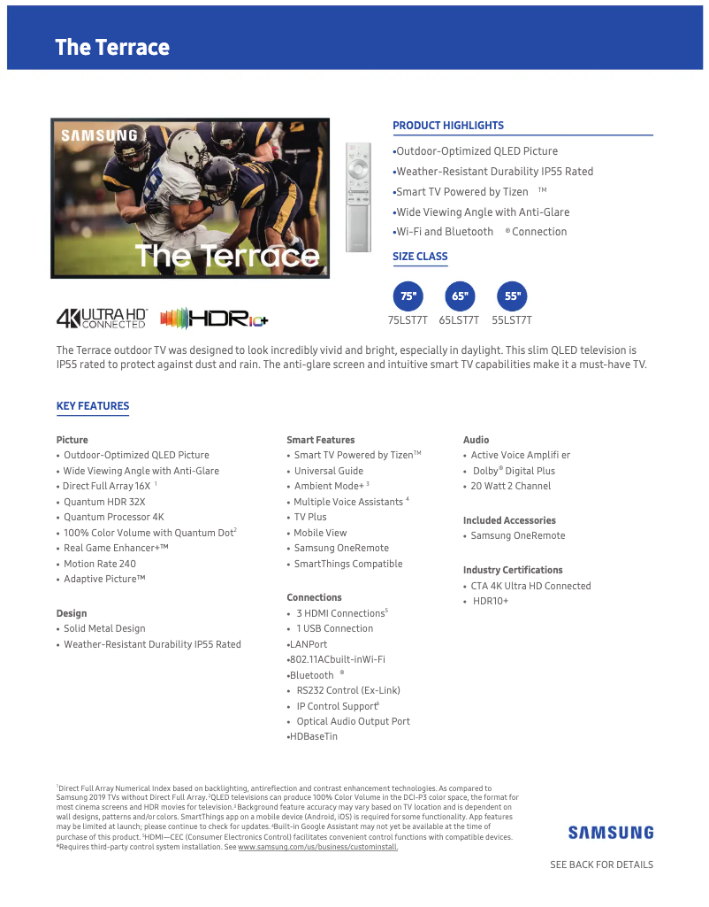 Página 1 del manual Ficha técnica Samsung QN75LST7TAFXZA