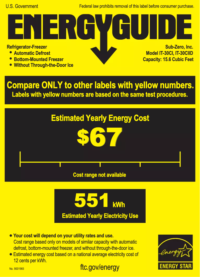 Página 1 del manual Etiqueta energética Sub-Zero IT-30CI-LH