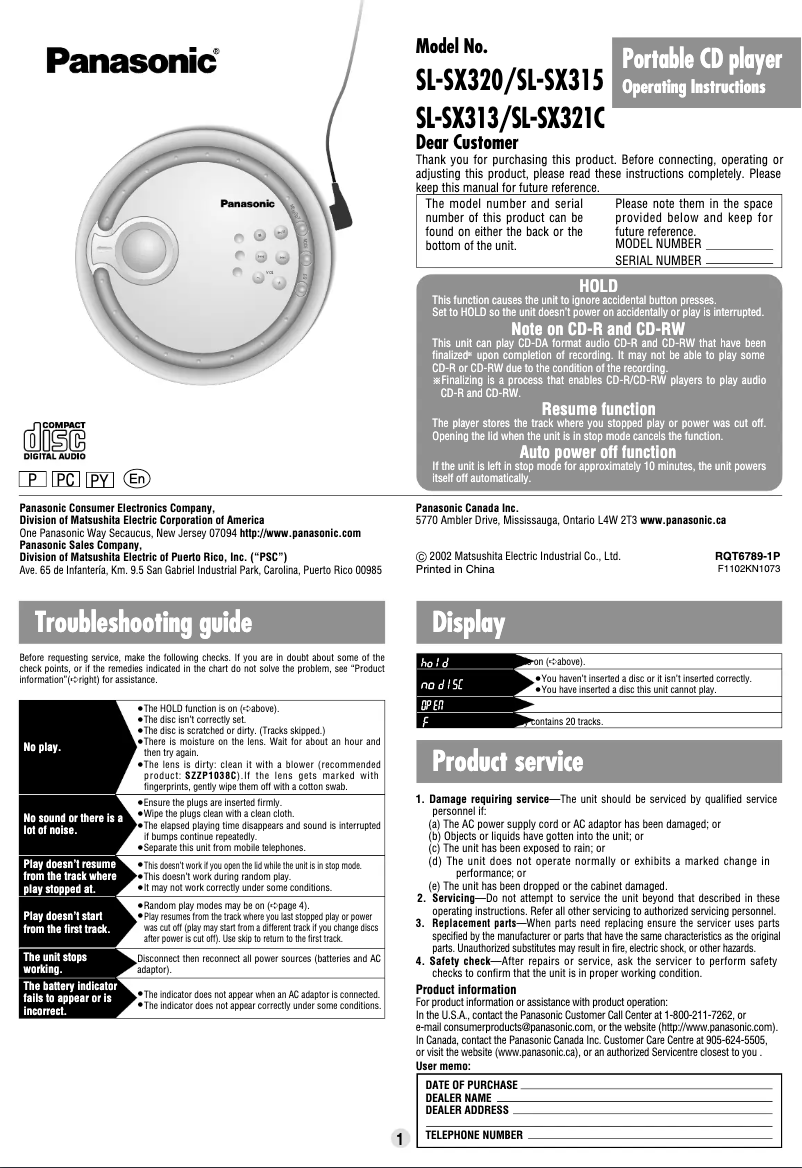 Imagen de la primera página del manual del dispositivo SL-SX321C