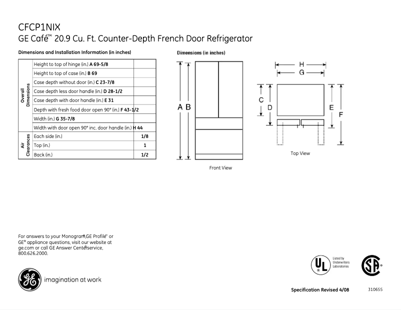 Página 1 del manual Ficha técnica GE Café CFCP1NIXSS