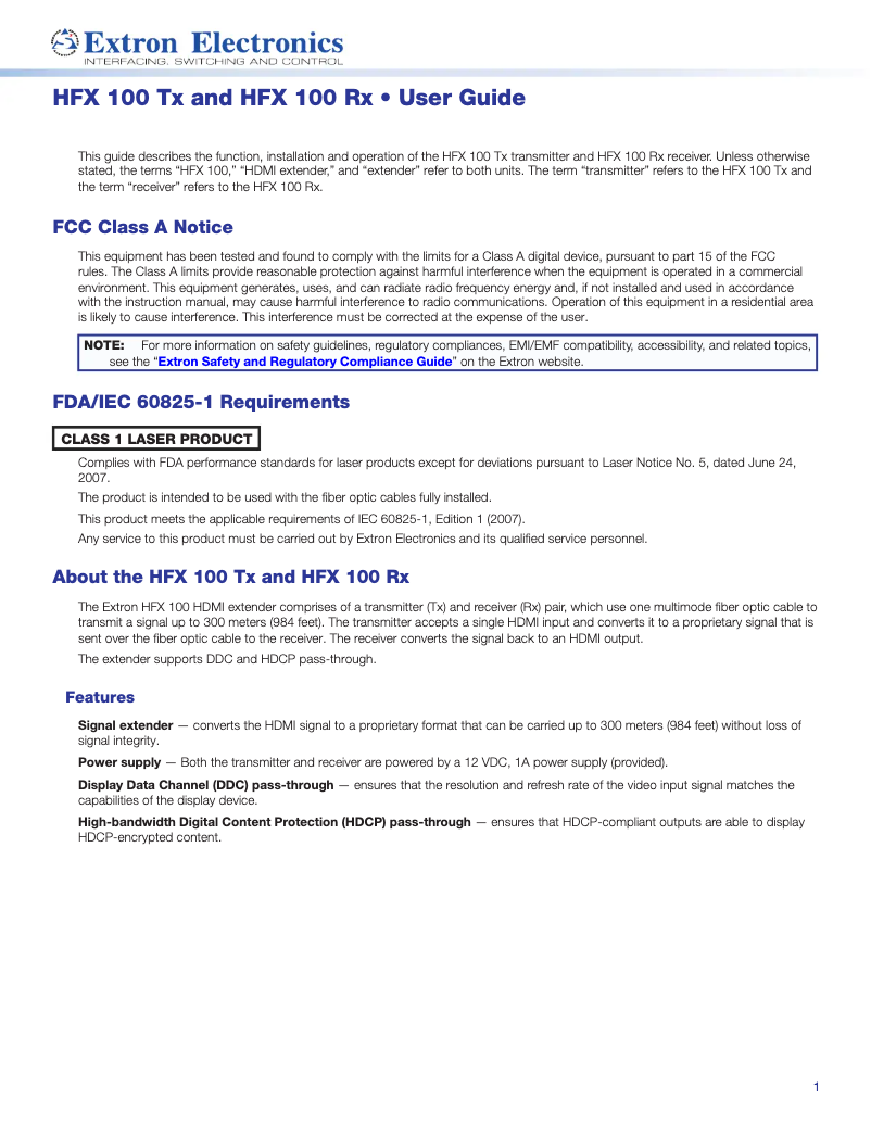 Página 1 del manual Manual de usuario Extron HFX 100