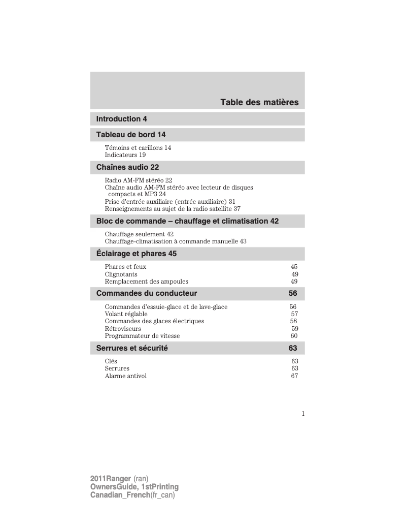 Página 1 del manual Manual de usuario Ford Ranger (2011)