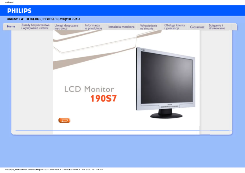 Imagen de la primera página del manual del dispositivo 190S7FS