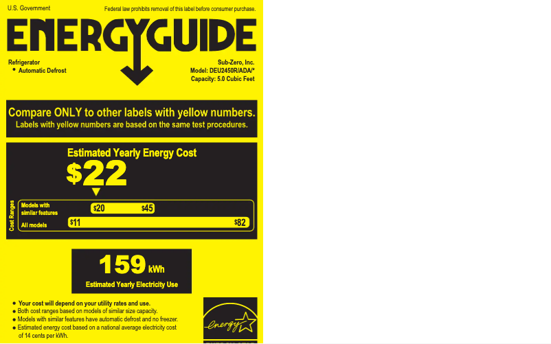 Página 1 del manual Etiqueta energética Sub-Zero DEU2450ADA