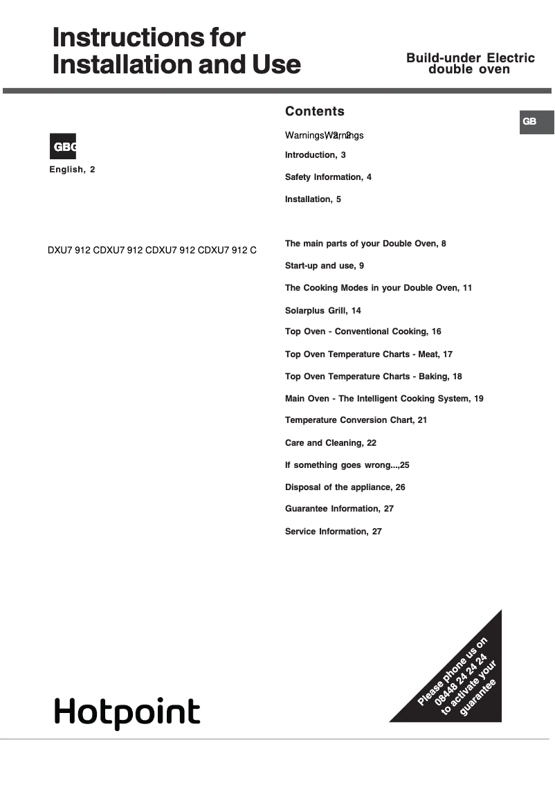 Imagen de la primera página del manual del dispositivo DXU7 912 C IX