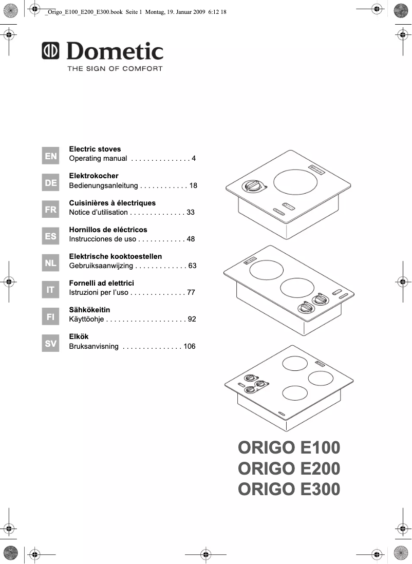 Imagen de la primera página del manual del dispositivo Origo E100