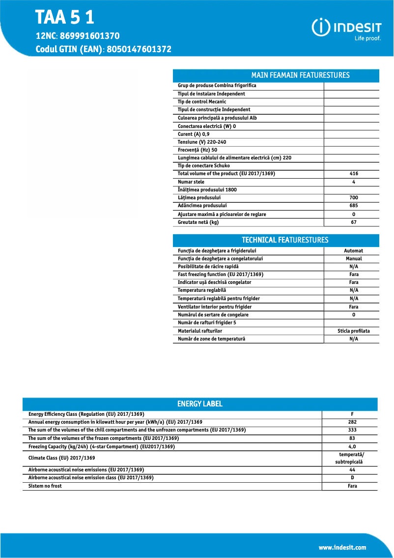 Página nº 1 - Ficha técnica Indesit TAA 5 1