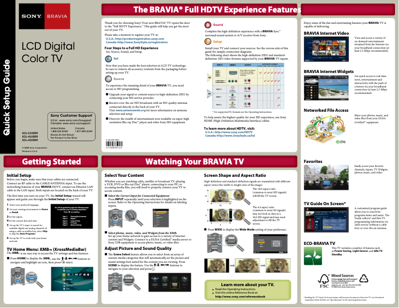 Página nº 1 - Guía de instalación Sony Bravia KDL-52XBR9