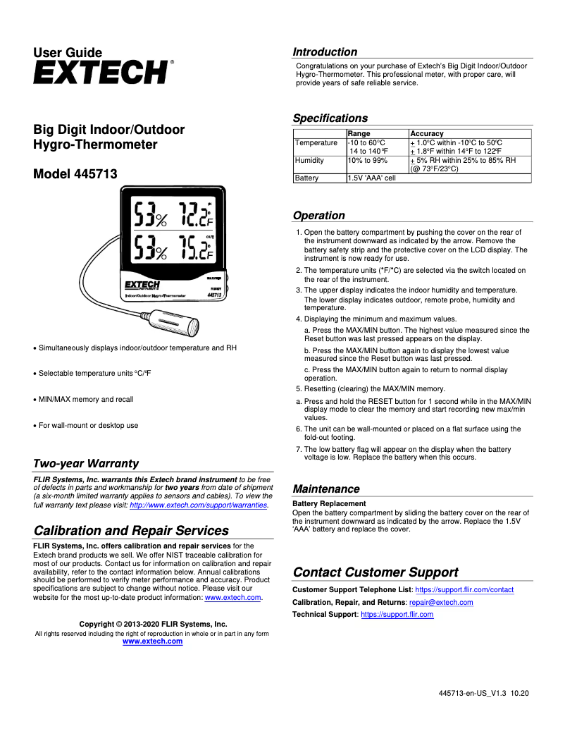 Página 1 del manual Manual de usuario Extech 445713