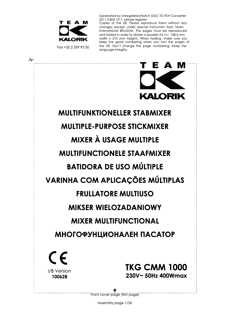 Página 1 del manual Manual de usuario Kalorik TKG CMM 1000