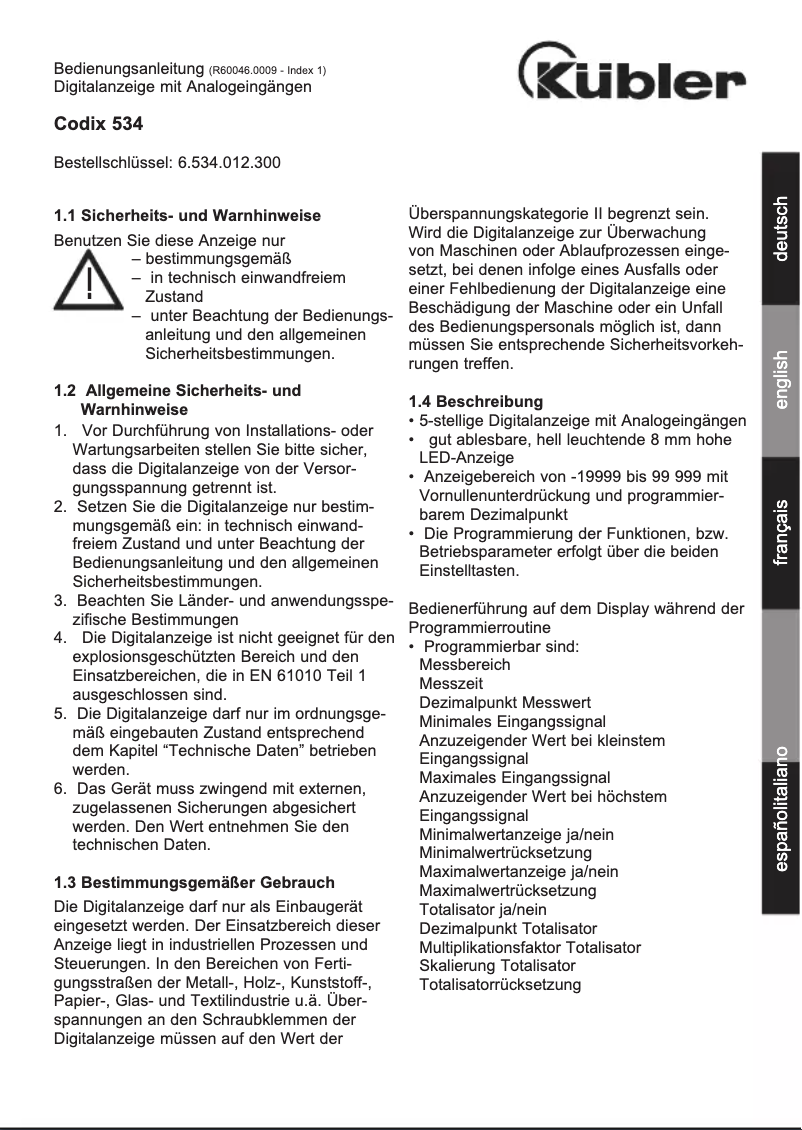 Imagen de la primera página del manual del dispositivo Codix 534