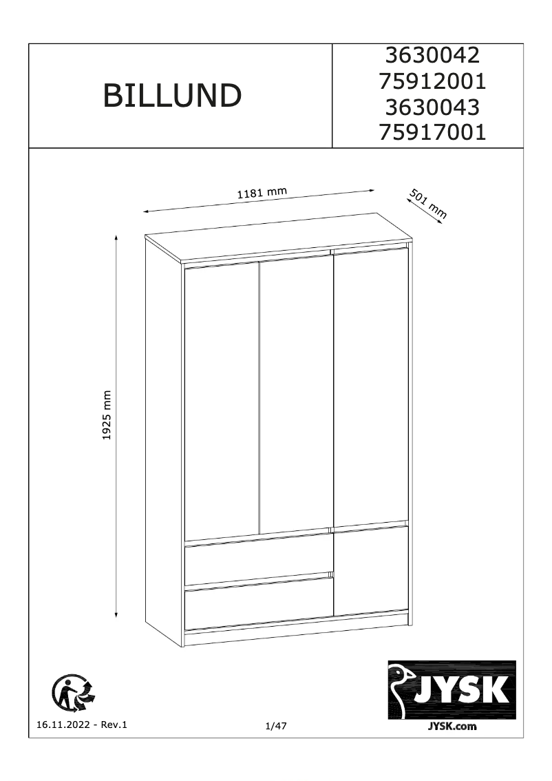 Página 1 del manual Manual de usuario JYSK BILLUND 119x193