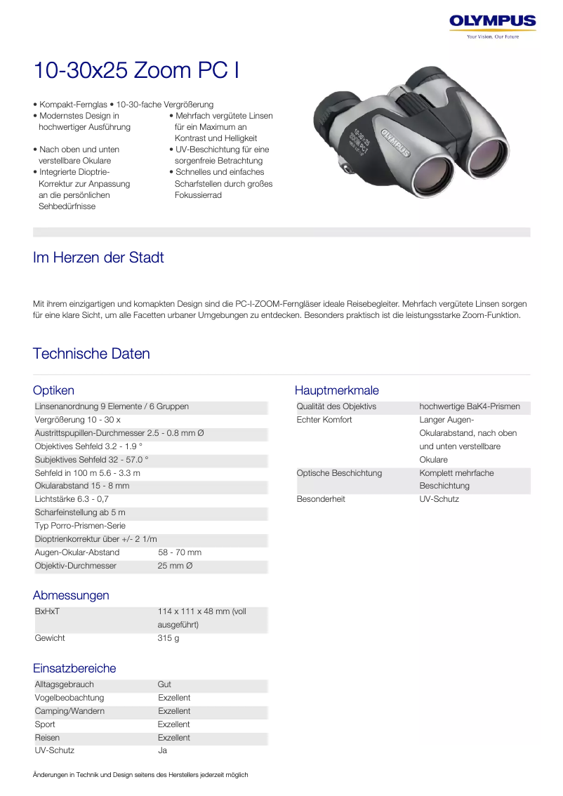 Página nº 1 - Ficha técnica Olympus 10-30x25 Zoom PC I