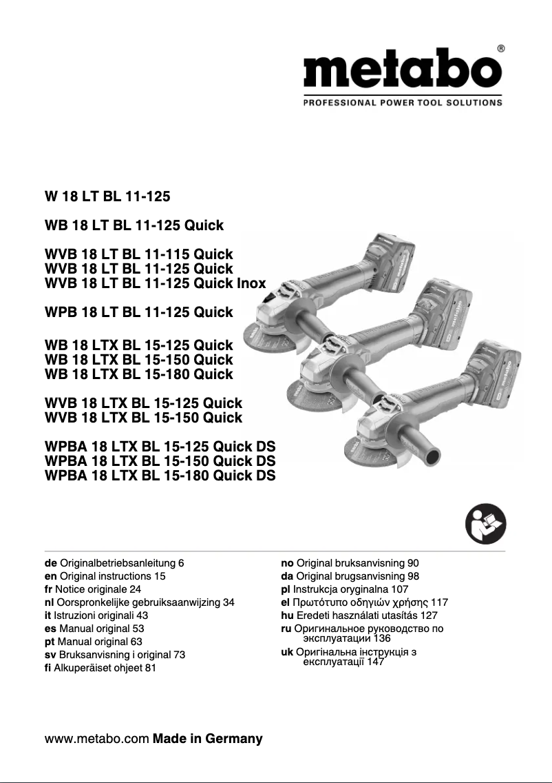 Imagen de la primera página del manual del dispositivo WPBA 18 LTX BL 15-125 Quick DS