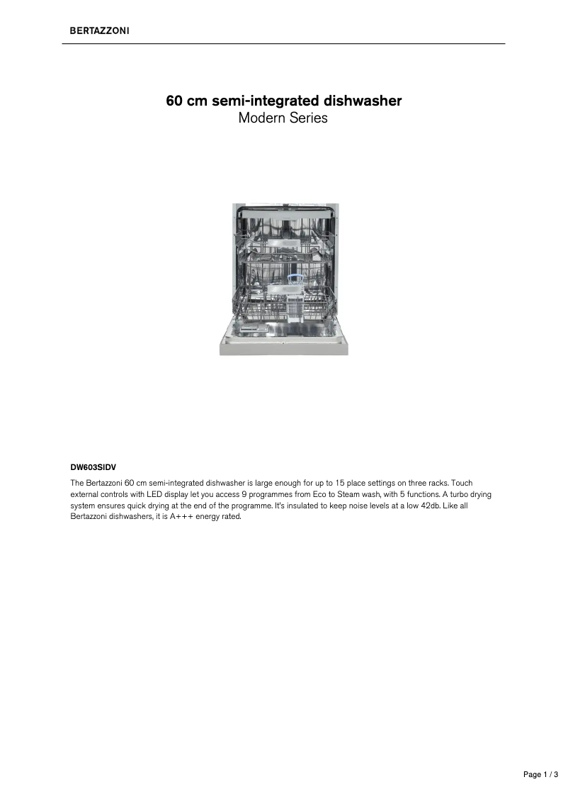 Página 1 del manual Ficha técnica Bertazzoni DW603SIDV