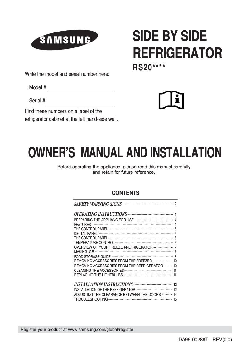 Página 1 del manual Manual de usuario Samsung RS20NR