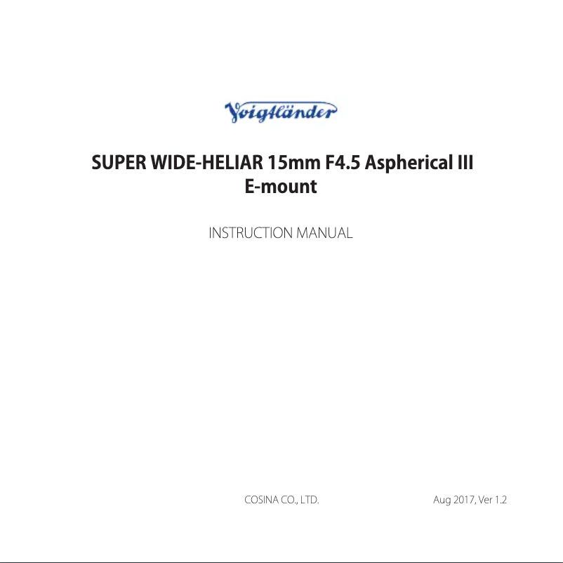 Imagen de la primera página del manual del dispositivo 15MM F4.5