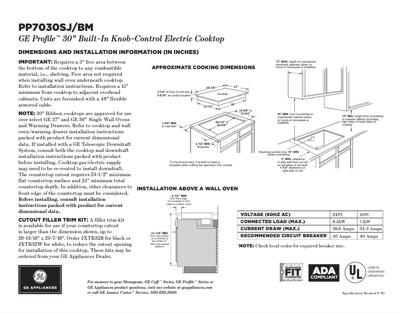 Página 1 del manual Ficha técnica GE PP7030BMTS