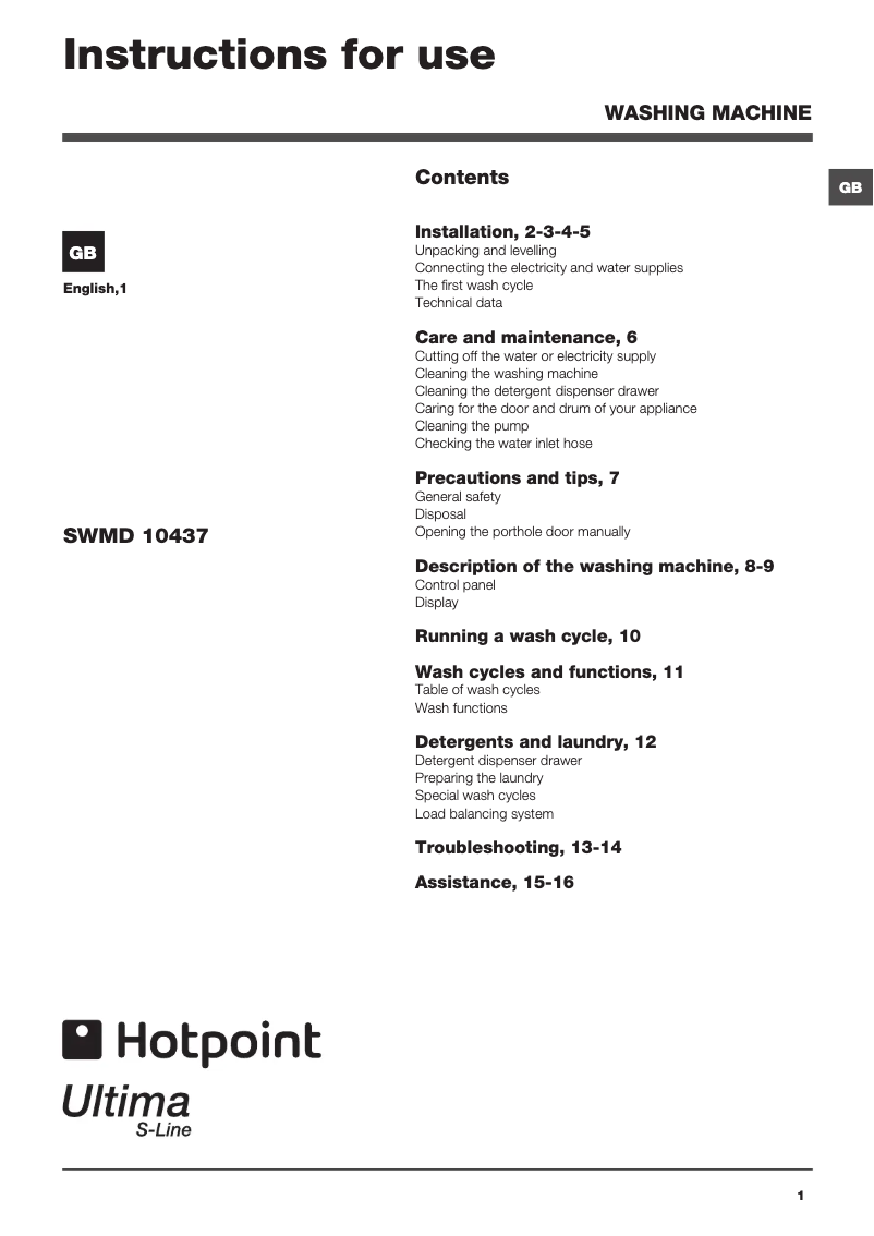 Página 1 del manual Manual de usuario Hotpoint SWMD10437