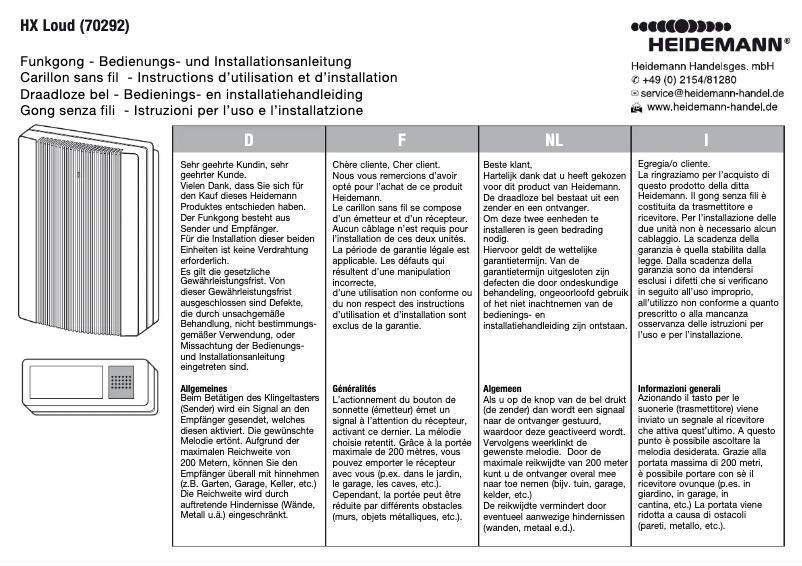 Imagen de la primera página del manual del dispositivo HX Loud 70292