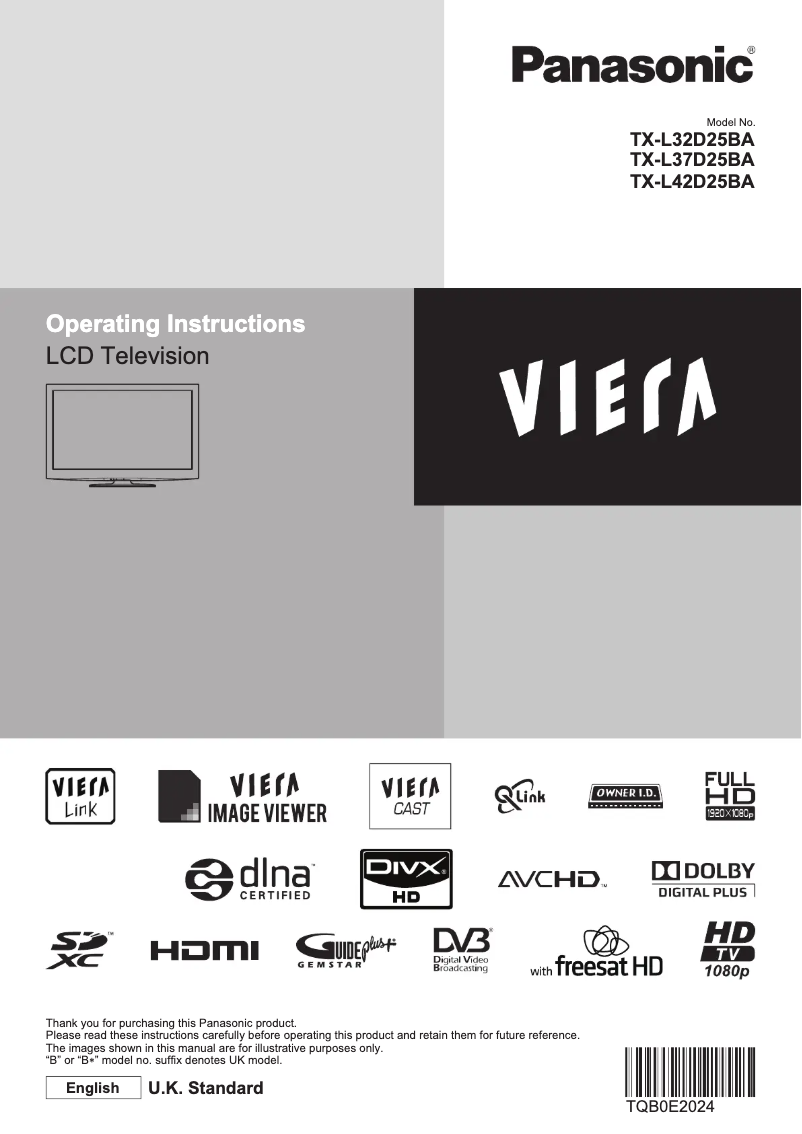 Imagen de la primera página del manual del dispositivo Viera TX-L42D25BA