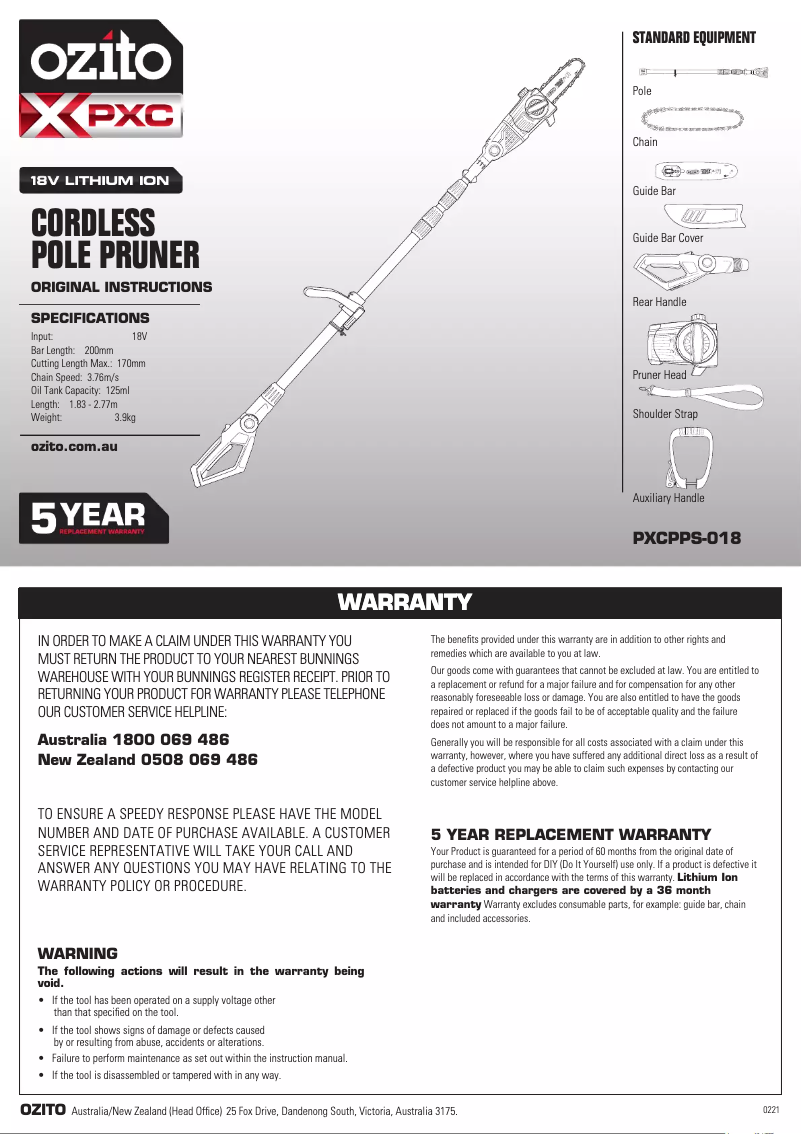Página nº 1 - Manual de usuario Ozito PXPPHTK-418