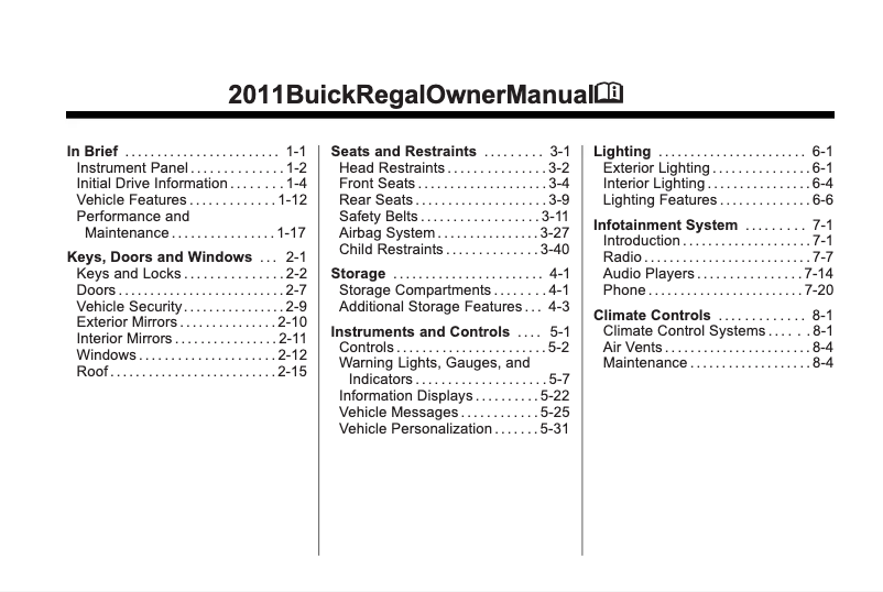 Página 1 del manual Manual de usuario Buick Regal (2011)