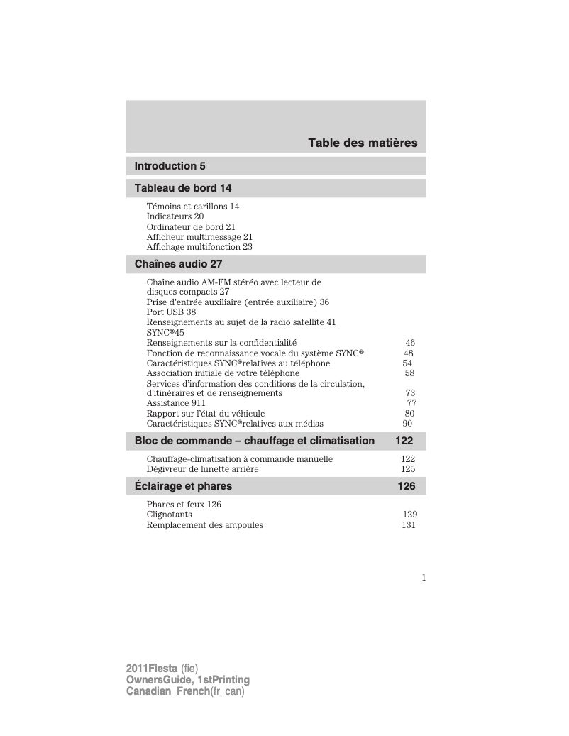 Imagen de la primera página del manual del dispositivo Fiesta (2011)