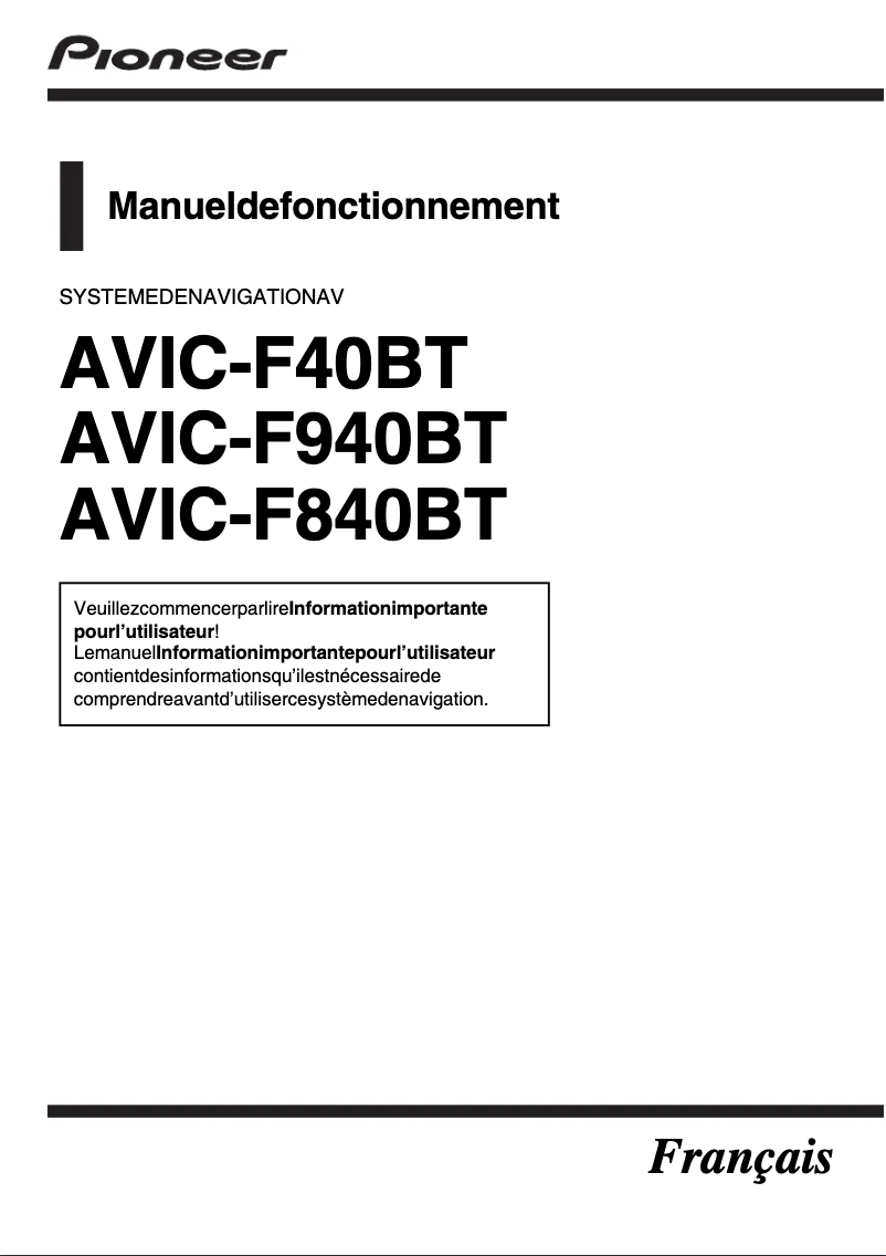 Página nº 1 - Manual de usuario Pioneer AVIC-F40BT