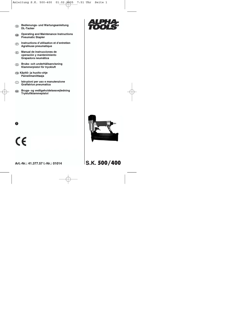 Imagen de la primera página del manual del dispositivo S.K. 500/400