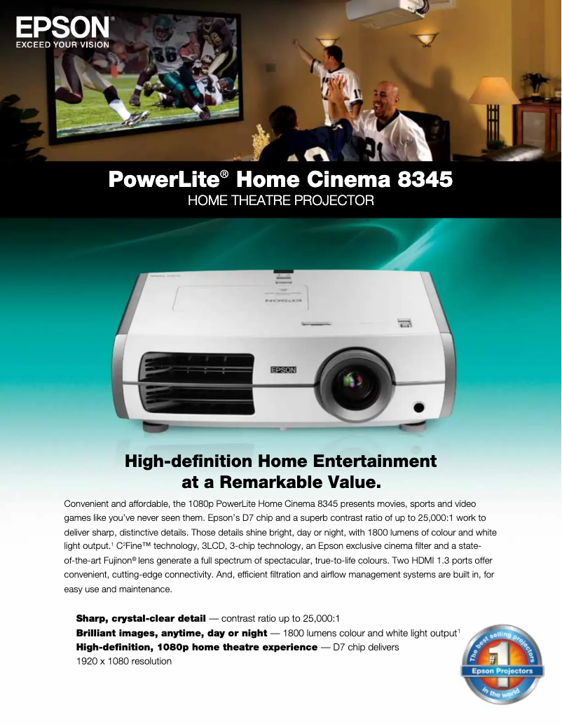 Imagen de la primera página del manual del dispositivo PowerLite Home Cinema 8345