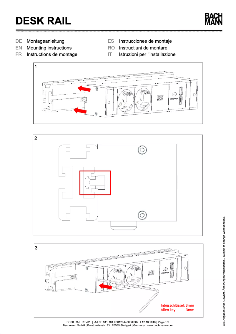 Página 1 del manual Manual de usuario Bachmann Desk Rail