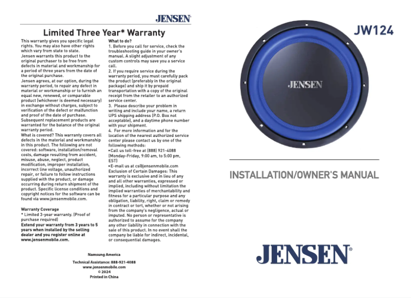 Imagen de la primera página del manual del dispositivo JW124