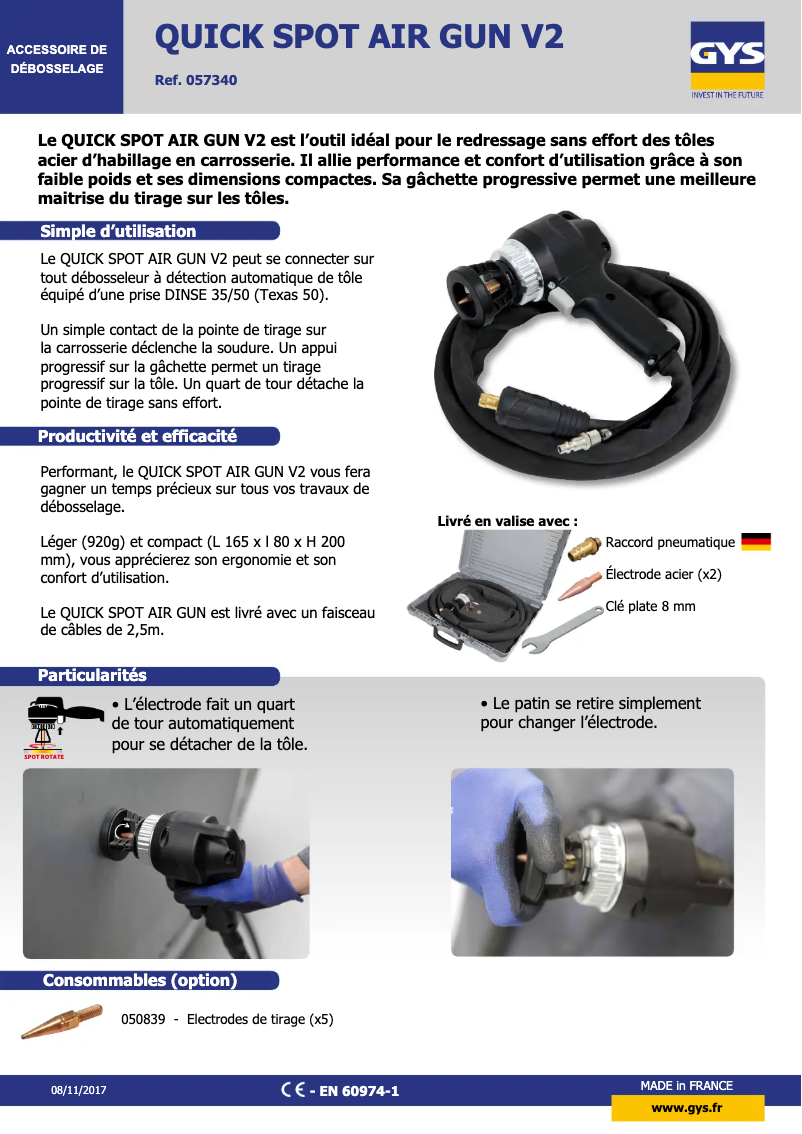 Página 1 del manual Ficha técnica GYS Quick Spot Air Gun GUN 2