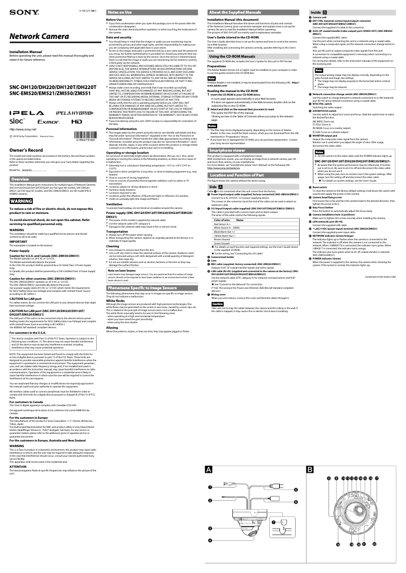 Imagen de la primera página del manual del dispositivo SNC-EM521