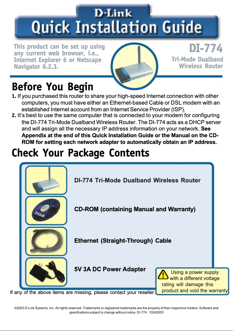 Imagen de la primera página del manual del dispositivo DI-774