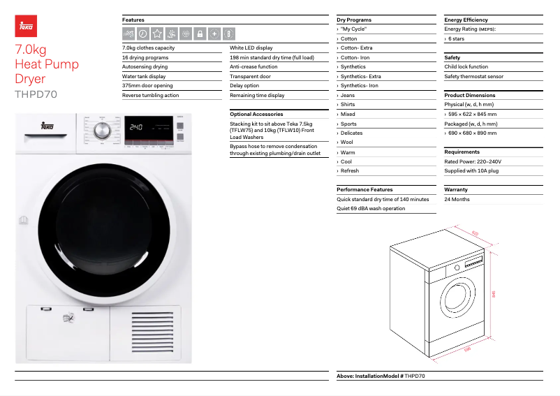Página 1 del manual Ficha técnica Teka THPD70