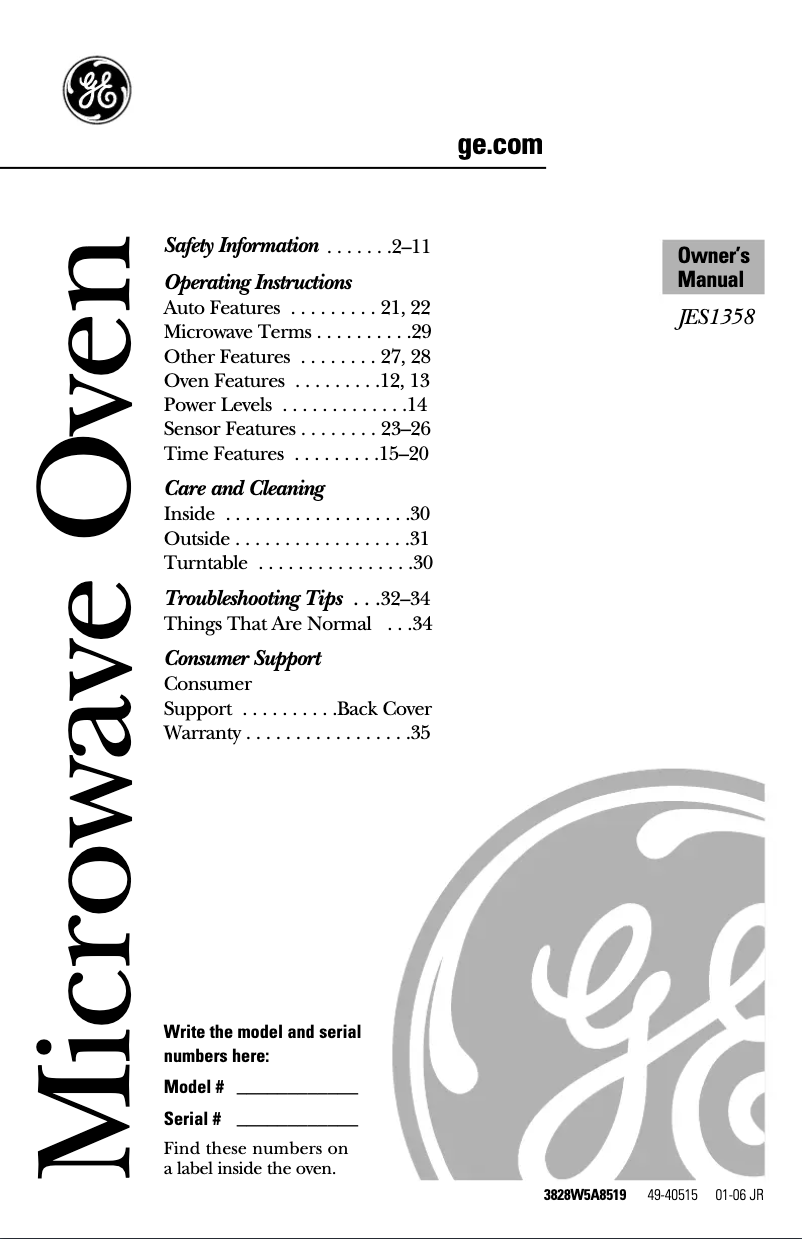 Imagen de la primera página del manual del dispositivo JES1358WK