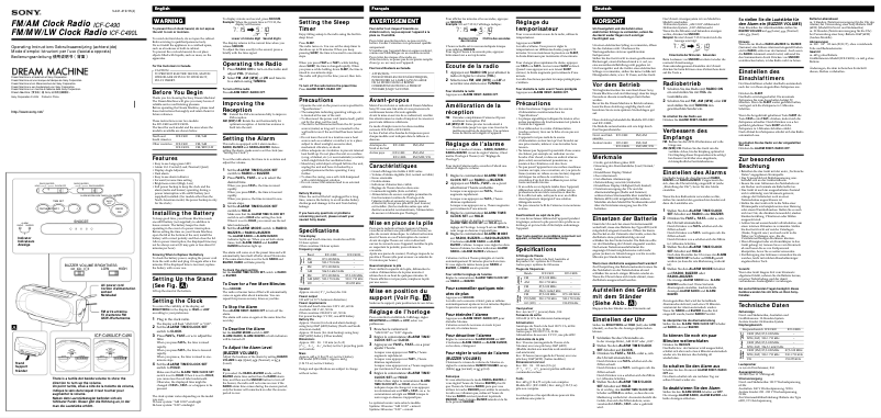 Imagen de la primera página del manual del dispositivo ICF-C490
