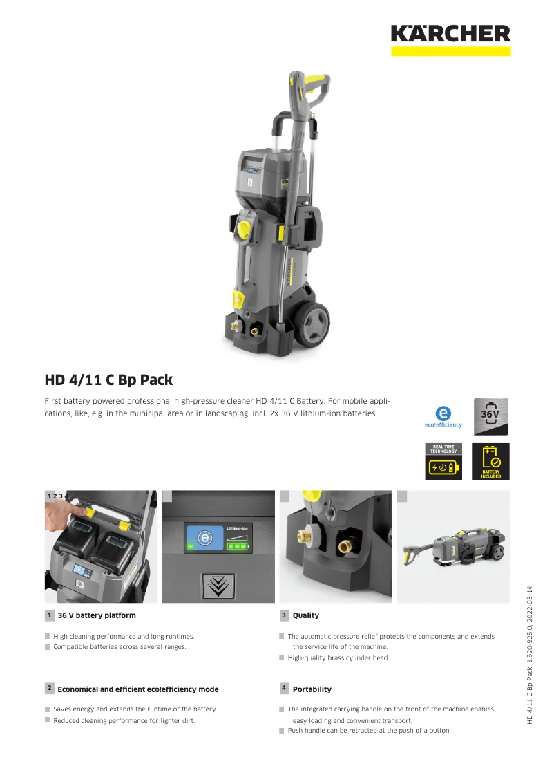Página 1 del manual Ficha técnica Kärcher HD 4/11 C Bp Pack