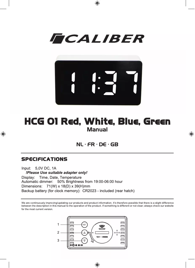 Página 1 del manual Manual de usuario Caliber HCG01