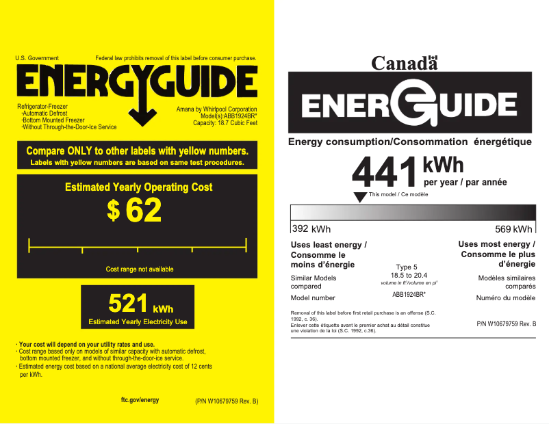 Página 1 del manual Etiqueta energética Amana ABB1924BRB